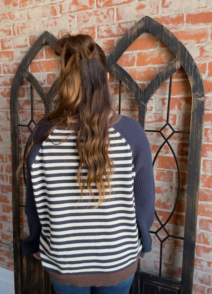 Trust It Striped Color Block Sweater-Navy