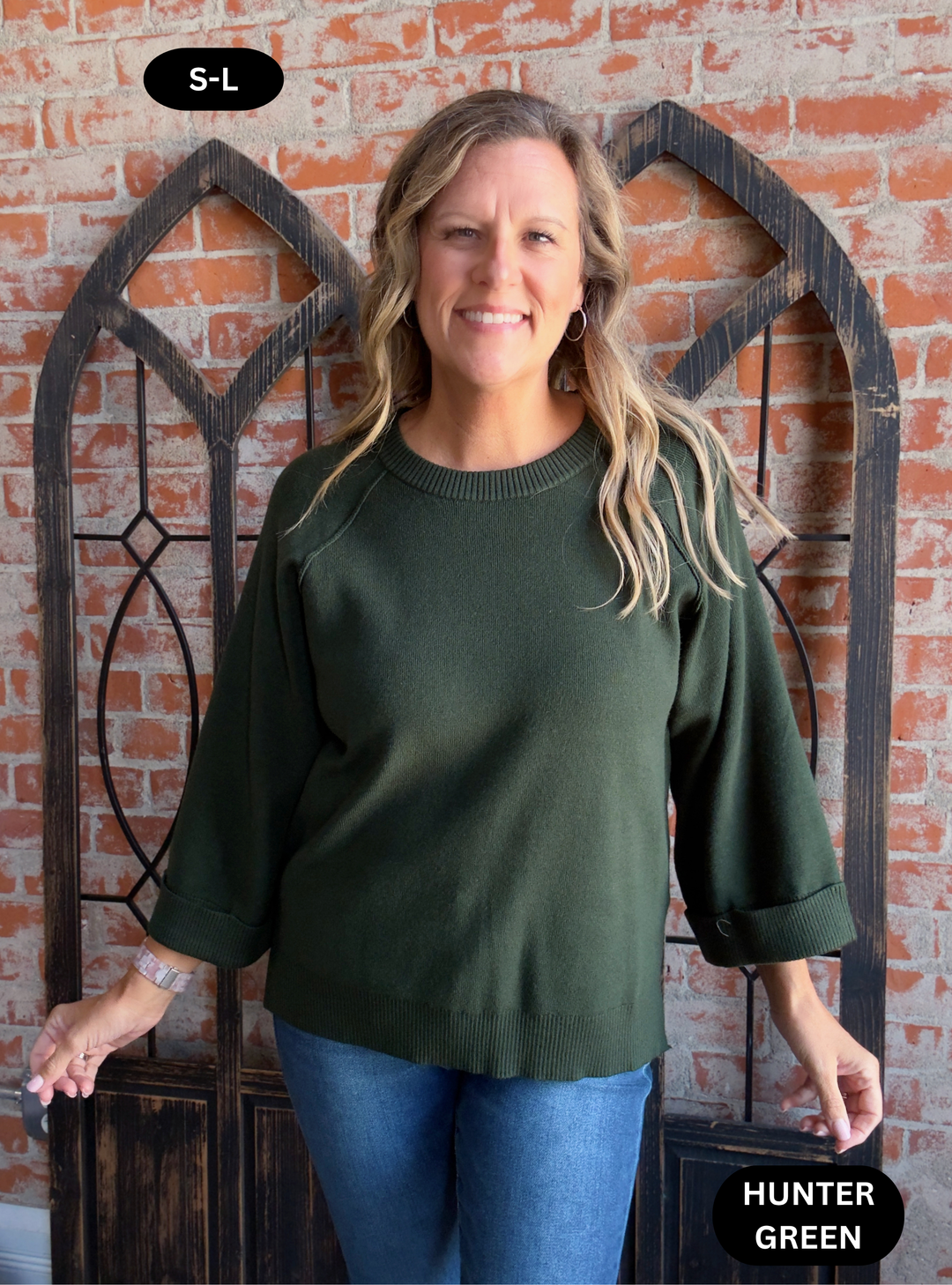 In For It 3/4 Sleeve Sweater-Hunter Green & Navy