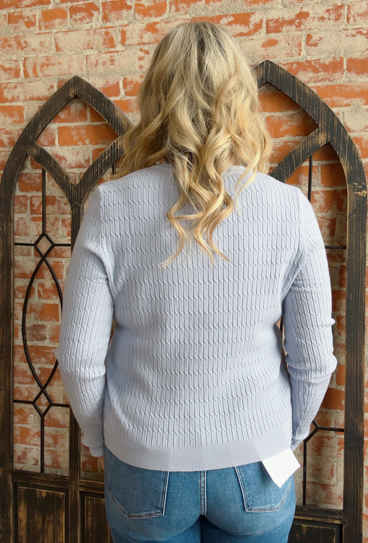 Just A Wink Cable Knit Sweater-Blue