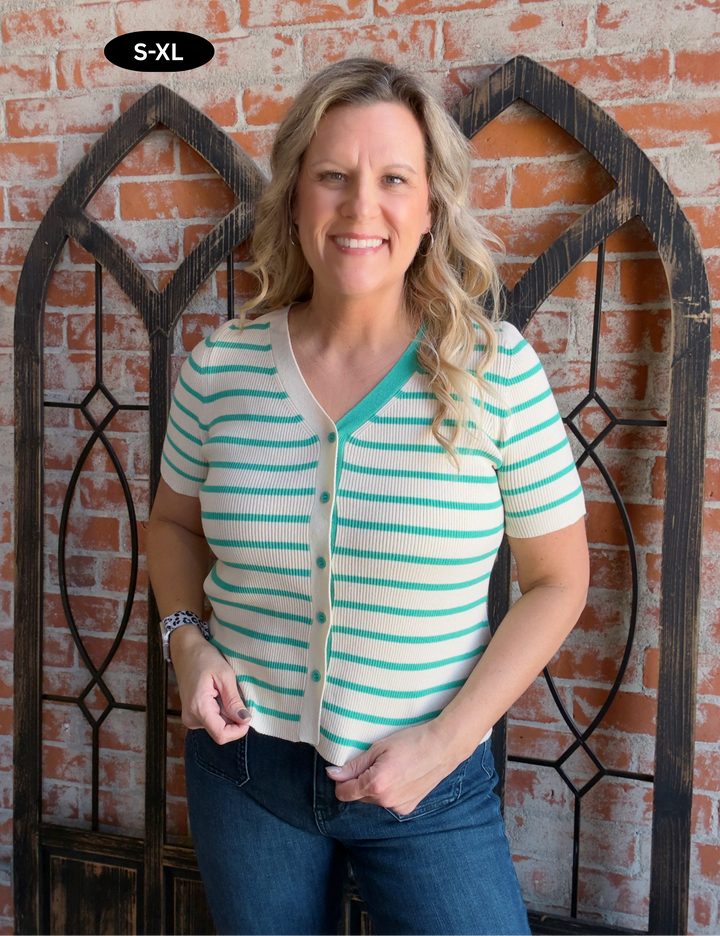 You're My Darling Striped Cardigan-Green