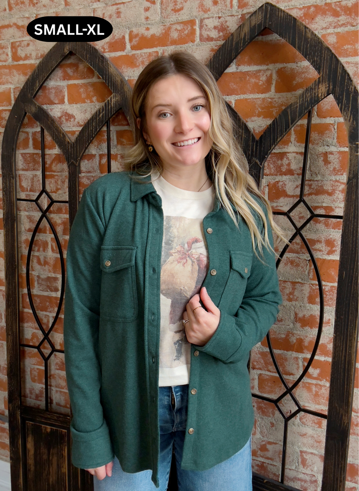 Teddy Soft Basic Shacket-Pine