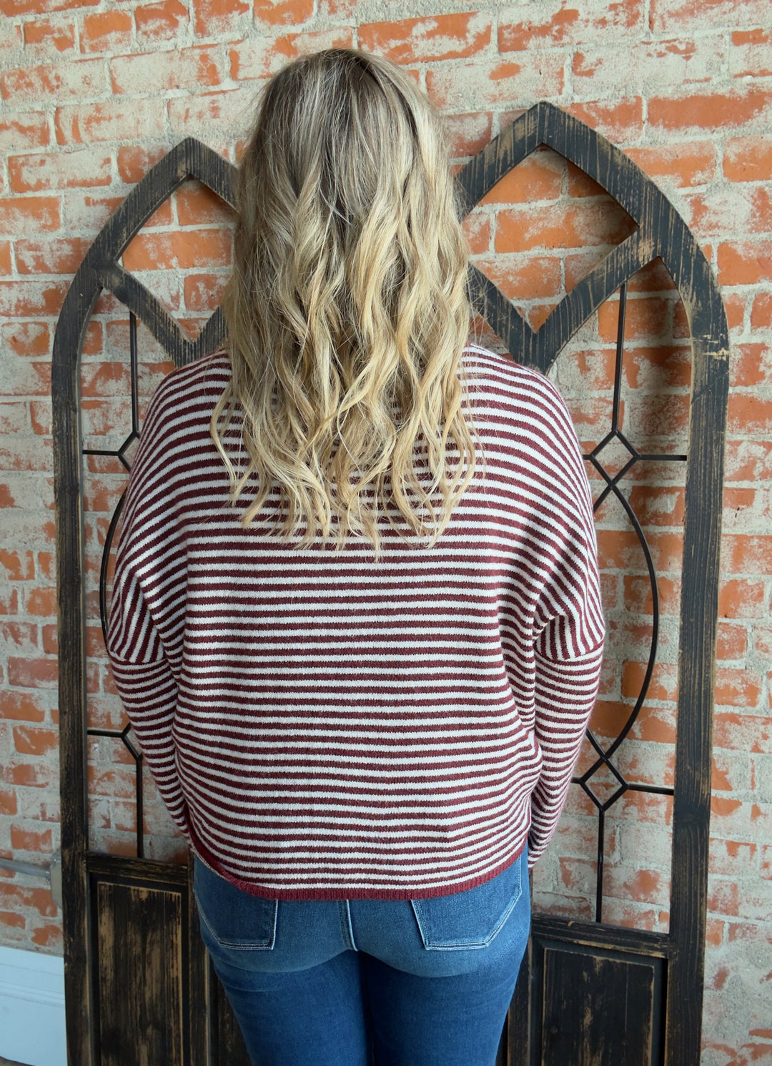 Top Of Mind Striped Sweater Cardigan- Olive & Burgundy