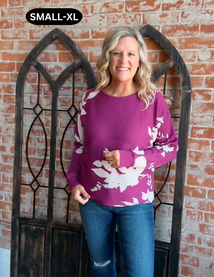 The Beautiful Change Floral Sweater-Magenta