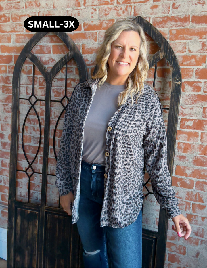 Quick To React Leopard Ribbed Shacket