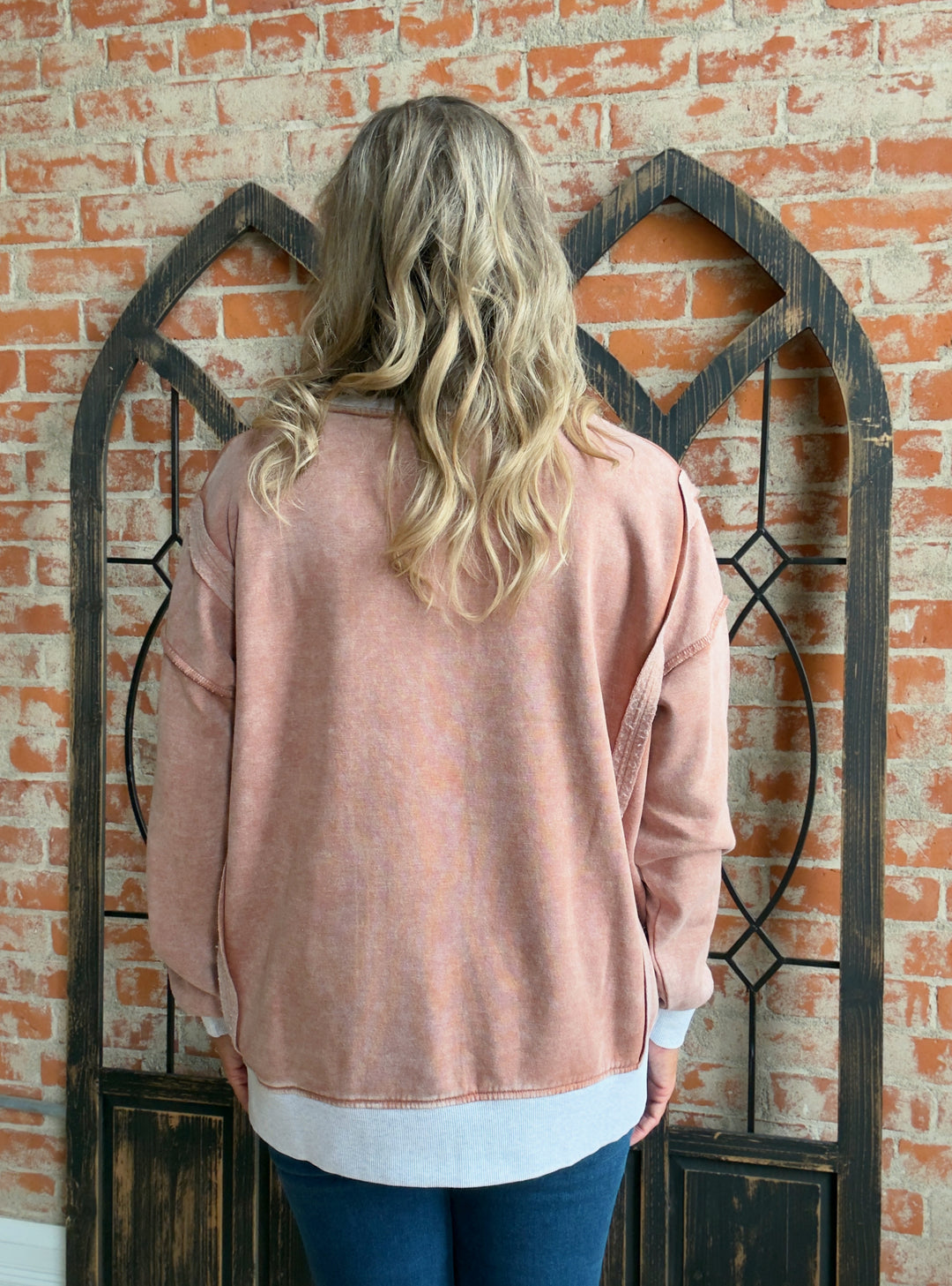 My Saturday In Burnout Fleece Crewneck-Rust & Camel