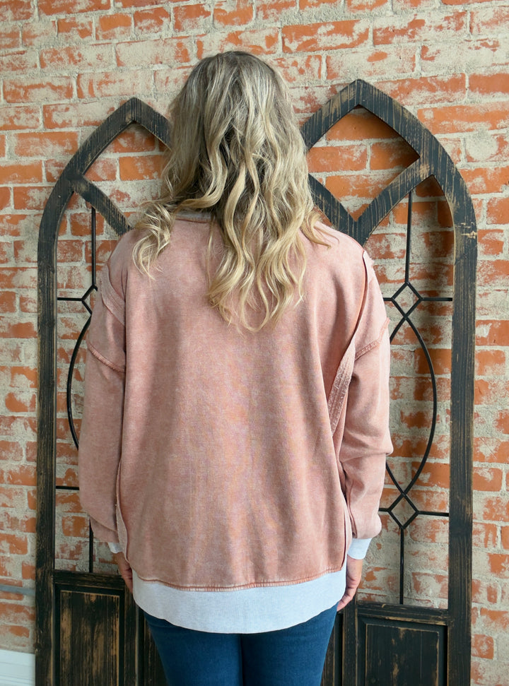 My Saturday In Burnout Fleece Crewneck-Rust & Camel
