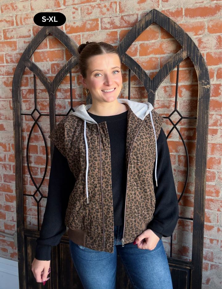Livin' Life Leopard Sweatshirt Vest
