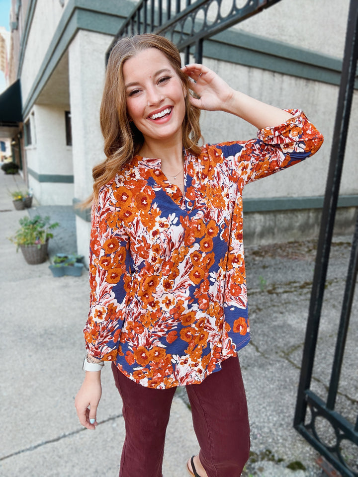 In All The Right Places Floral Lizzy 3/4 Blouse