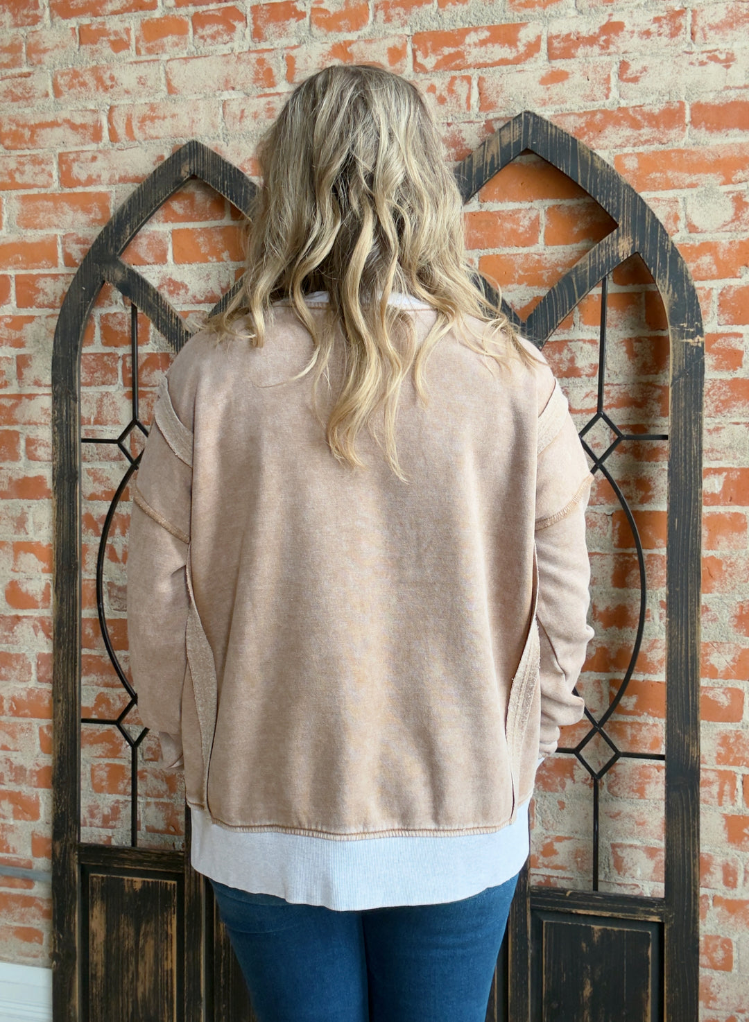 My Saturday In Burnout Fleece Crewneck-Rust & Camel