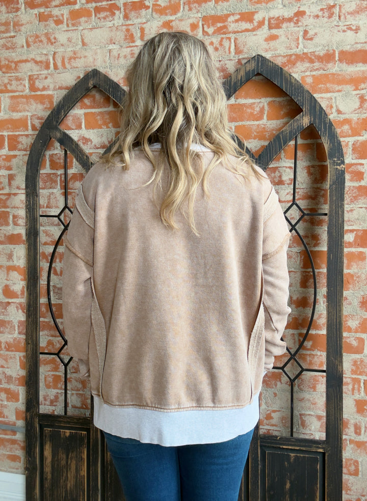 My Saturday In Burnout Fleece Crewneck-Rust & Camel
