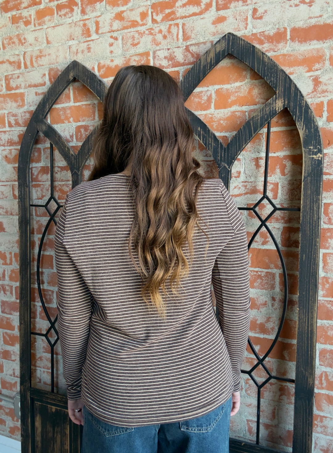 On My Tab Striped Long Sleeve-Brown