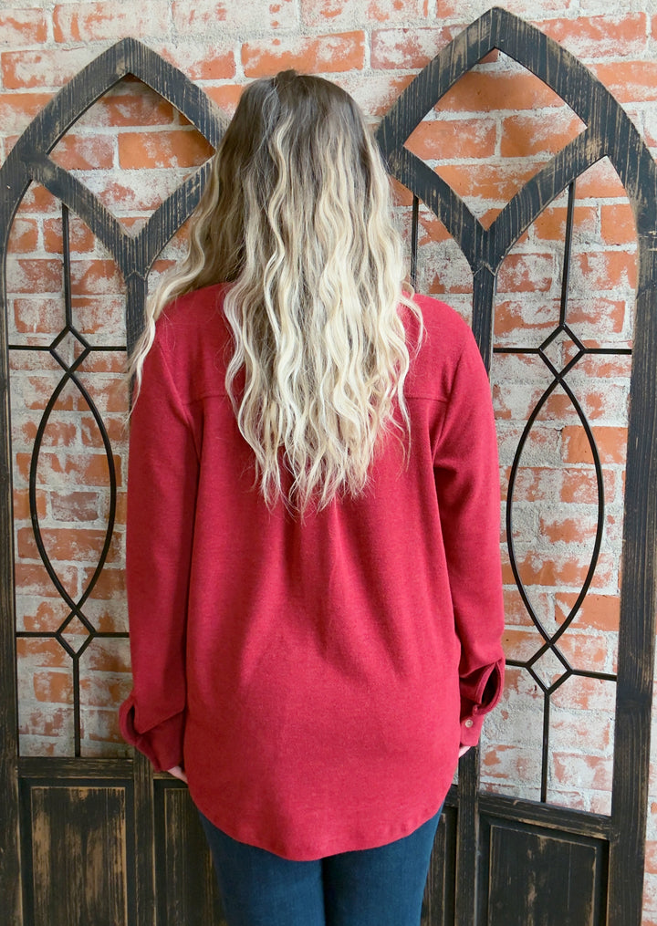 Teddy Soft Basic Shacket-Holly Berry