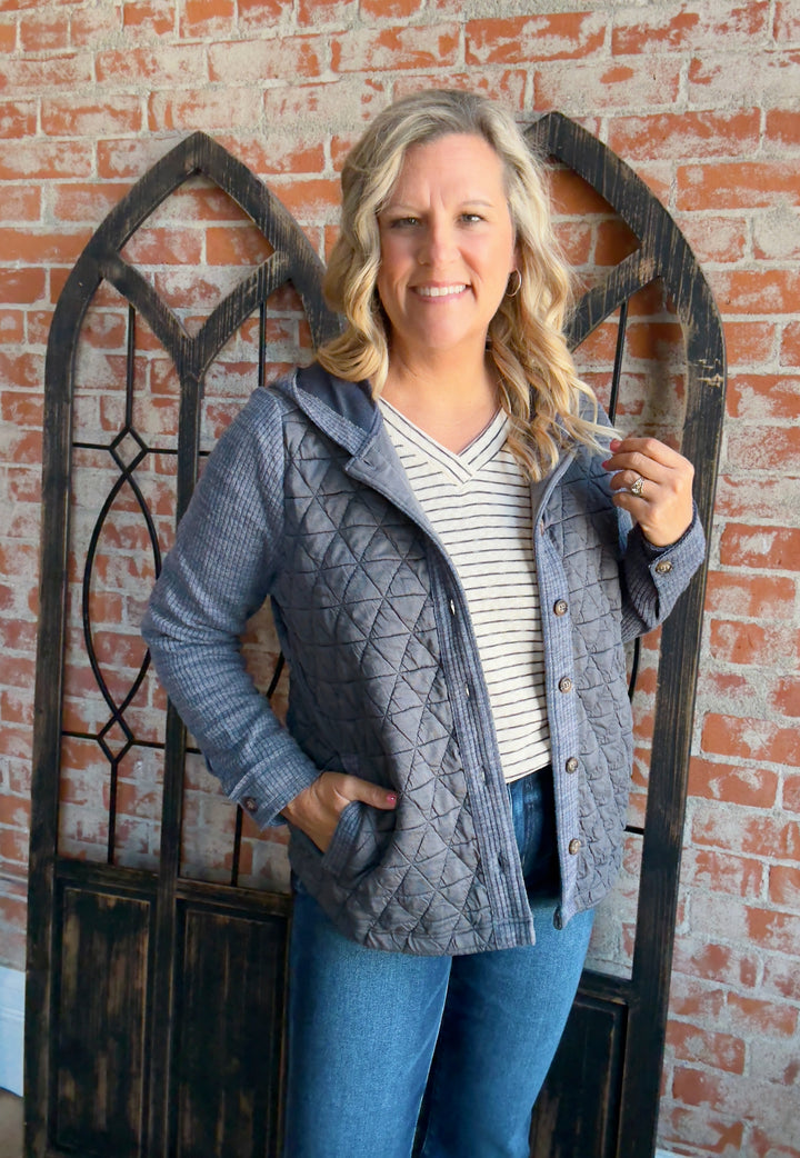 Give It Your All Quilted Shacket-Charcoal