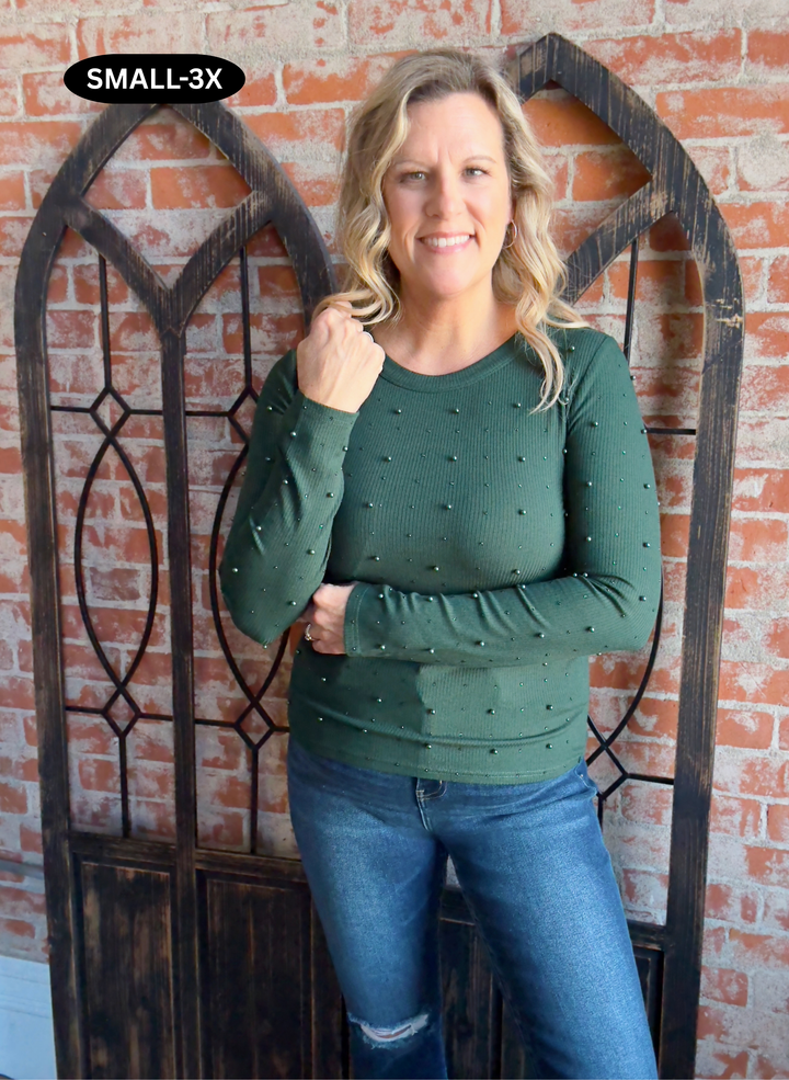 She Sparkles Pearl Long Sleeve-Hunter Green