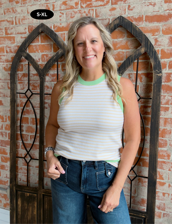 Turn To Happiness Striped Tank-Melon/Taupe