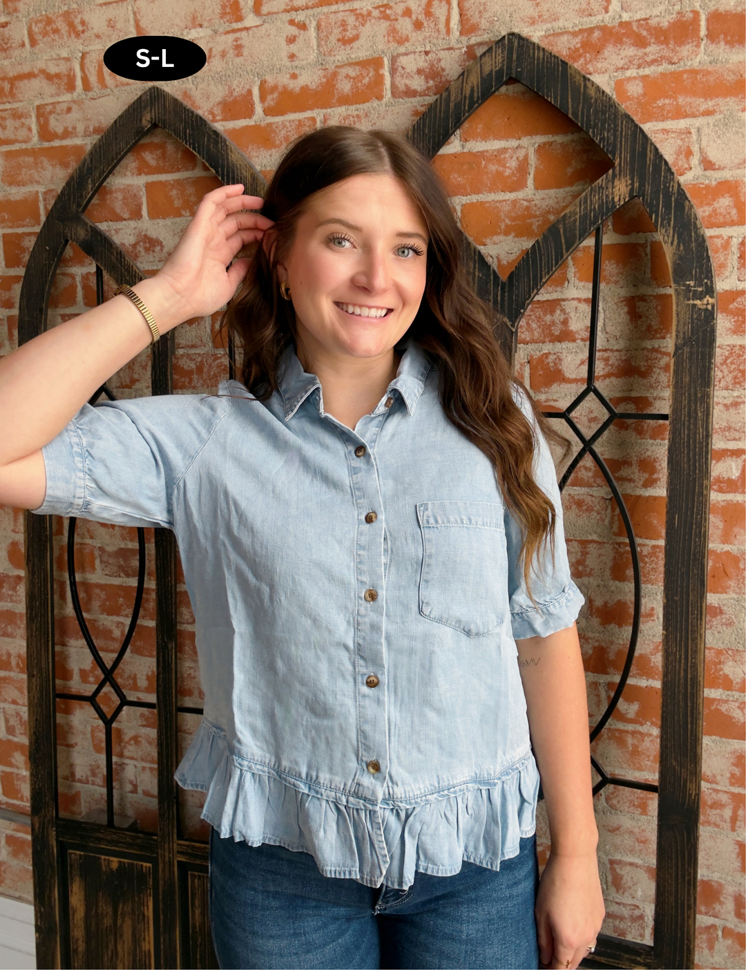 I Got It Ruffle Denim Blouse