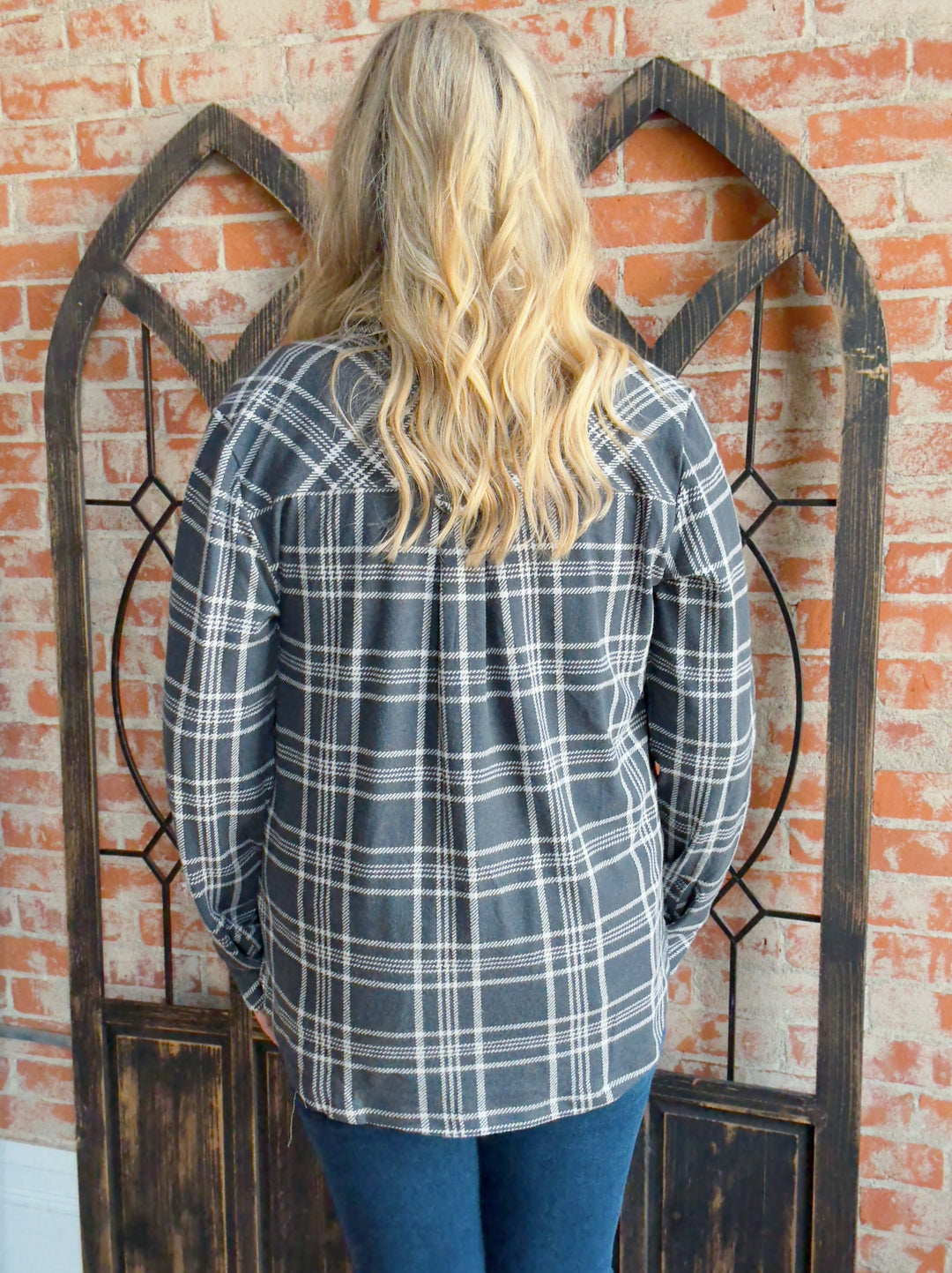 Teddy Soft Plaid Shacket-Charcoal/Ivory Plaid