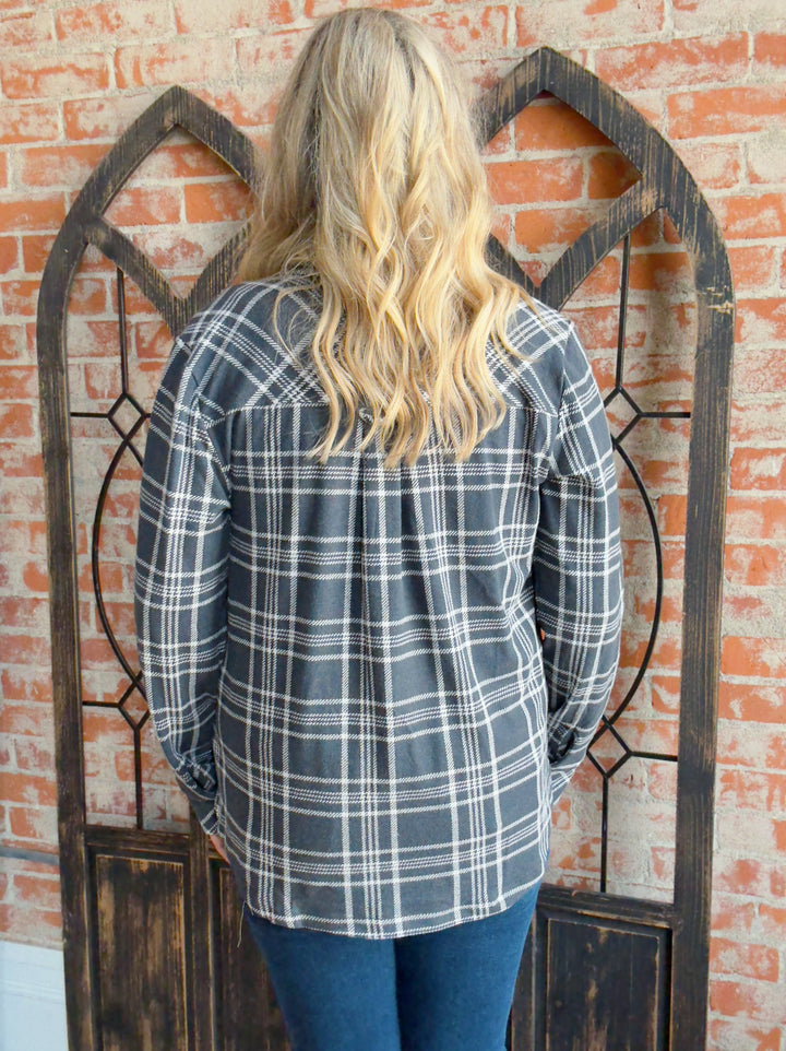 Teddy Soft Plaid Shacket-Charcoal/Ivory Plaid