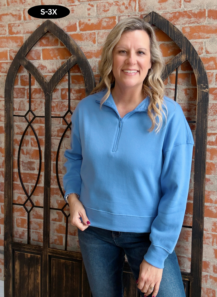 Burst Of Cozy Fleece Pullover-Powder Blue