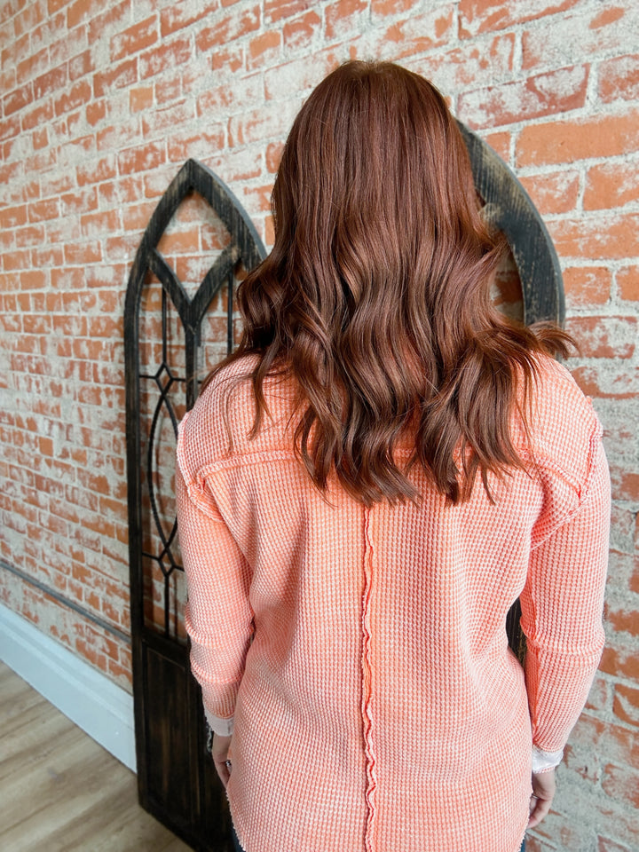 Be Better Waffle Henley-Coral