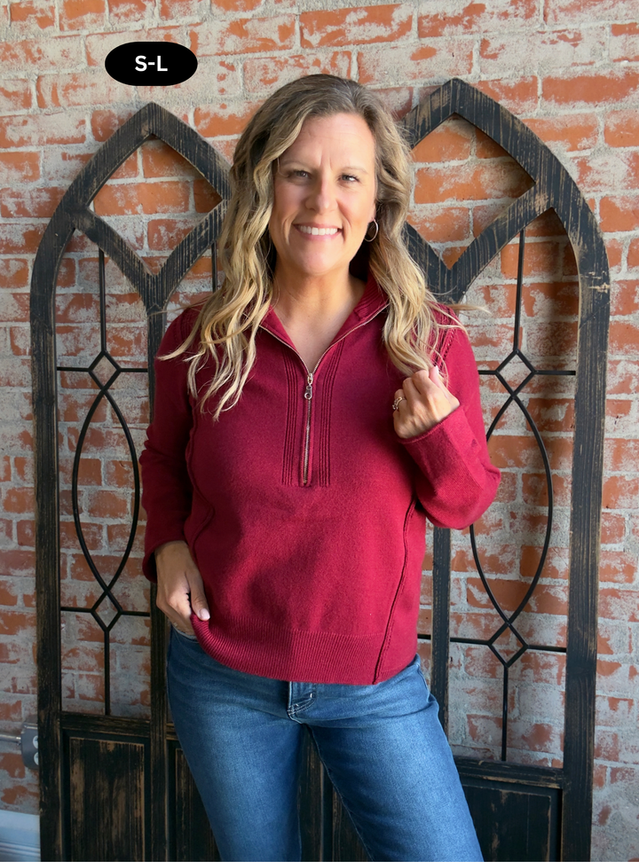 My Only Sweater Half Zip-Burgundy