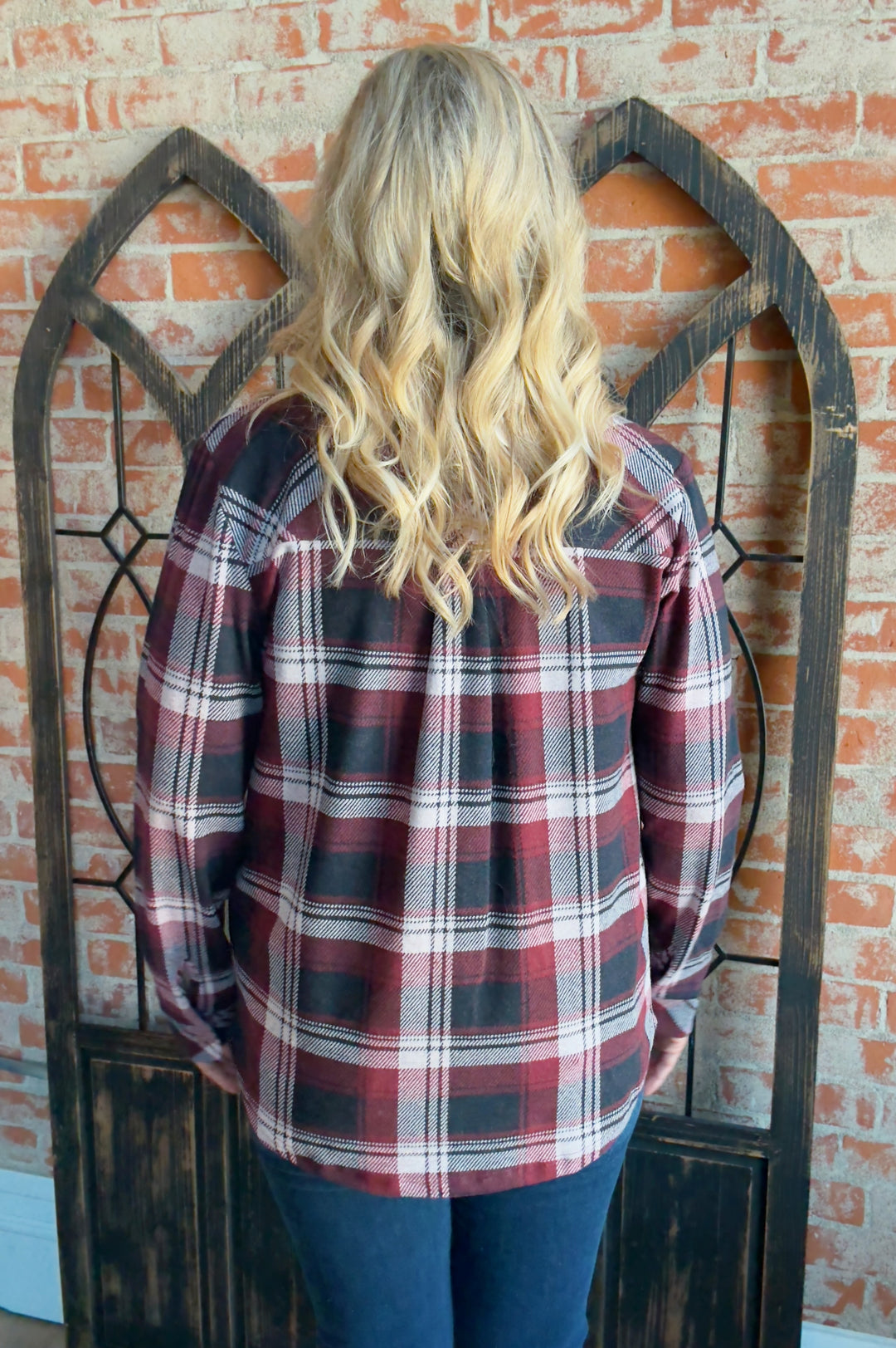 Teddy Soft Plaid Shacket-Burgundy/Navy Plaid