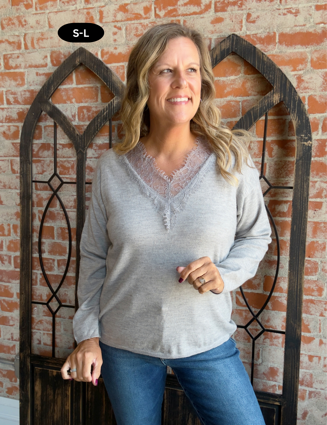 A Little Sweet Lace Sweater-Grey