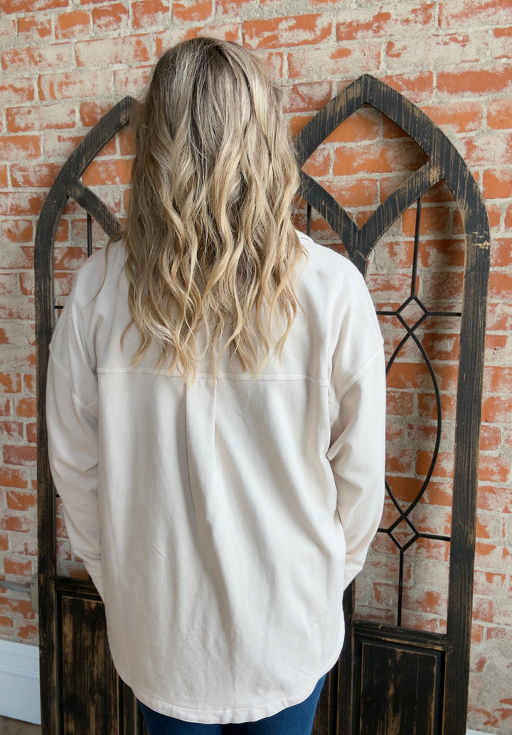 Time Goes By Knit Denim Shacket-Oatmeal