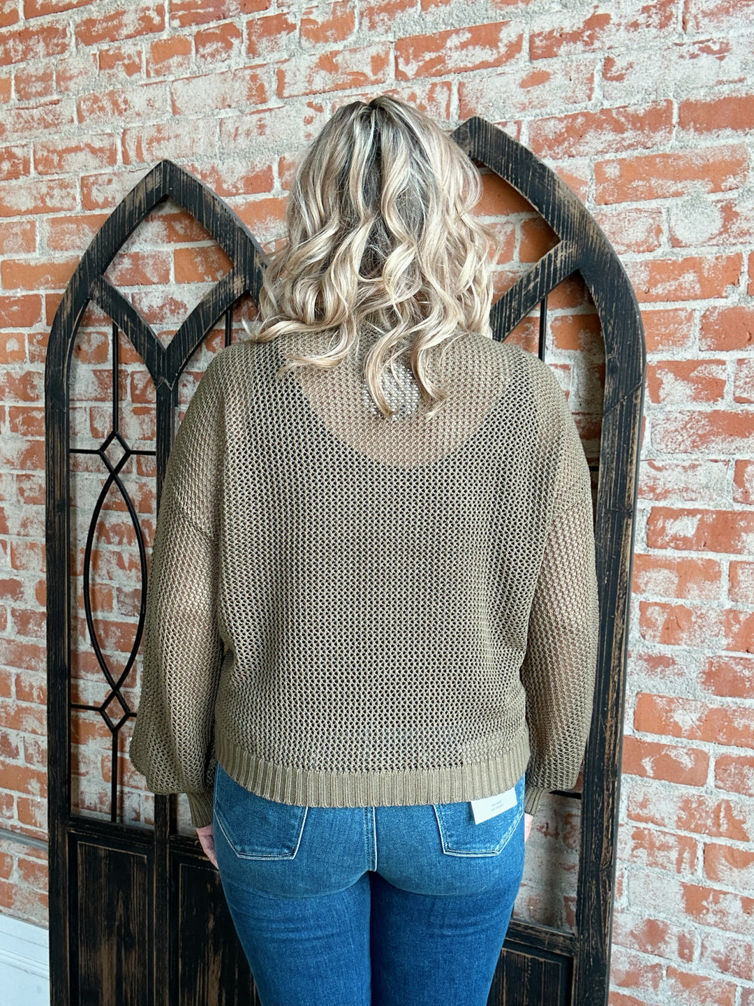 You're A Star Olive Crochet Sweater