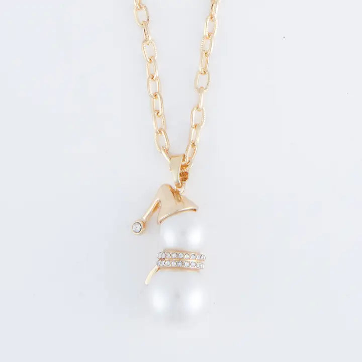 Christmas Pearl Snowman Pendant Necklace