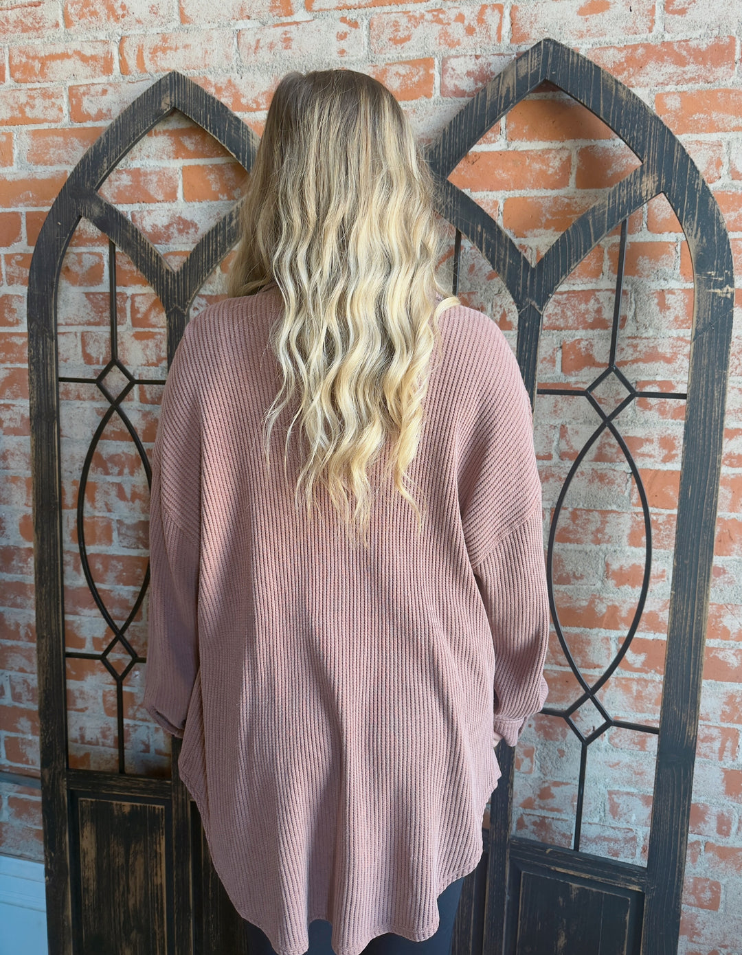 Fall Devotion Waffle Shacket-Chestnut