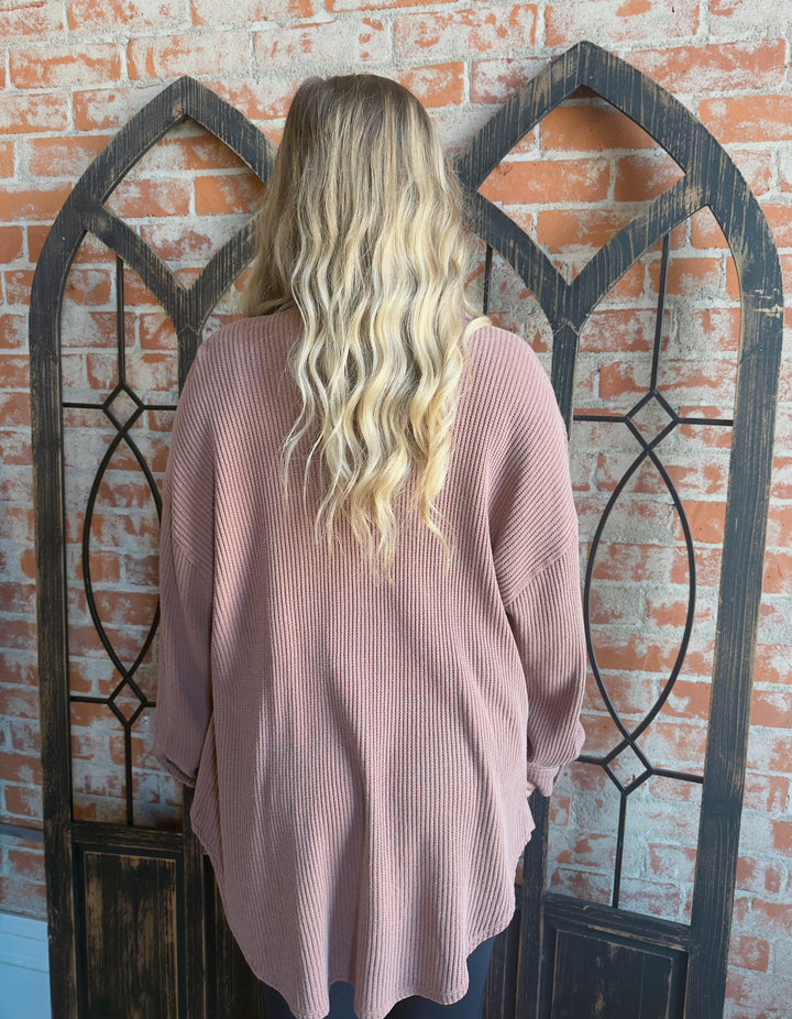 Fall Devotion Waffle Shacket-Chestnut