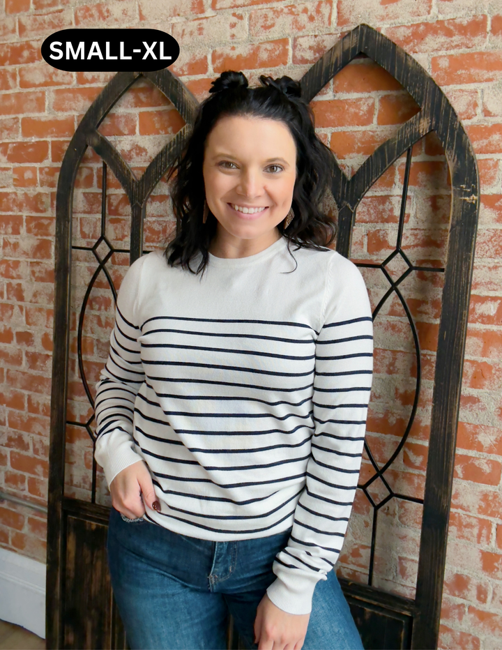 Waking Up Striped Sweater-Ivory/Navy