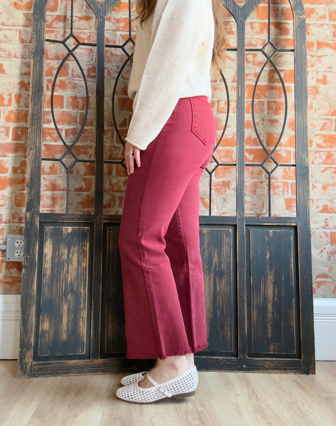 Zenana It's A Necessity Kick Flare- Burgundy