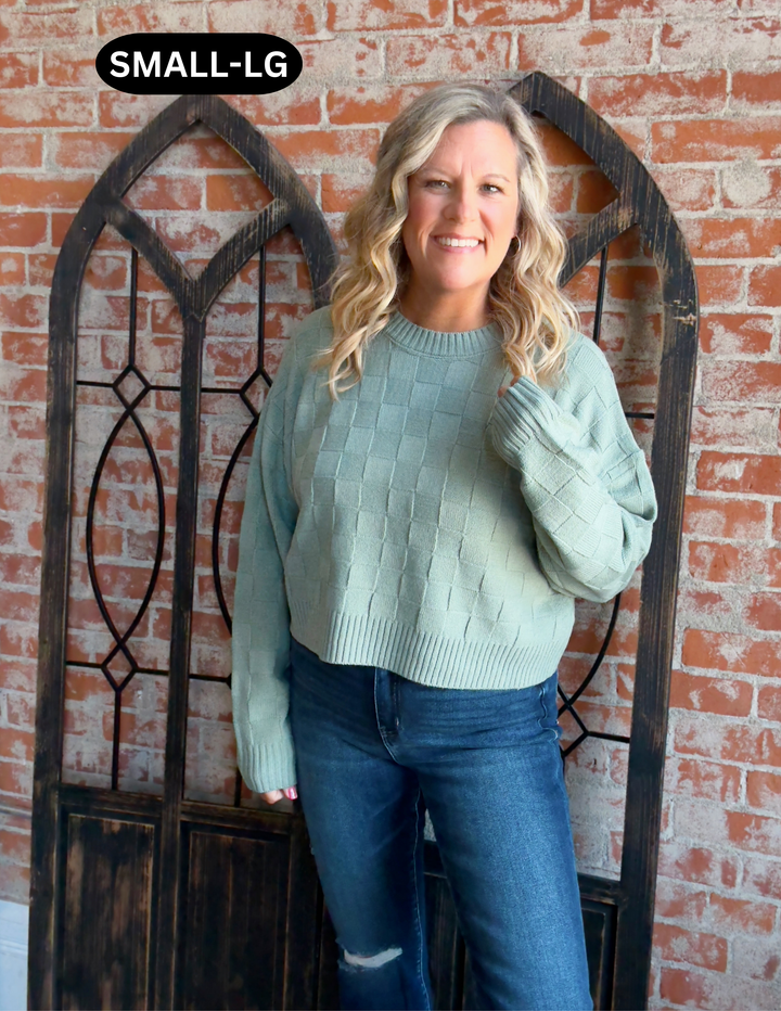 Skip A Beat Checkered Sweater-Sage