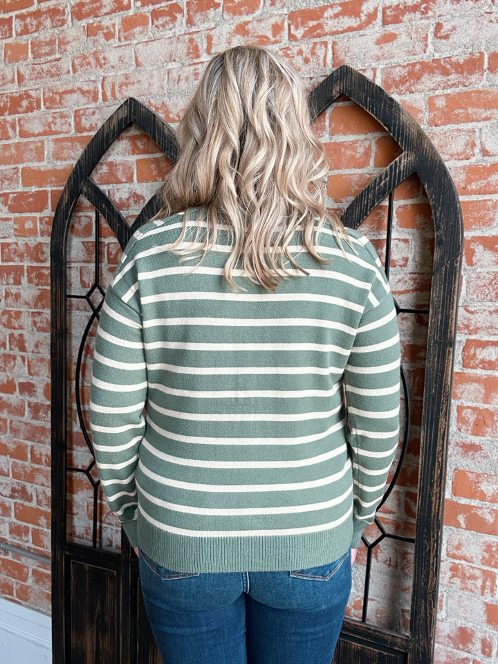 You've Got Me Striped Sweater-Sage/Oatmeal