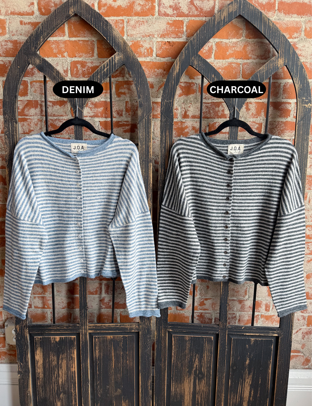 Top Of Mind Striped Sweater Cardigan- Charcoal & Blue