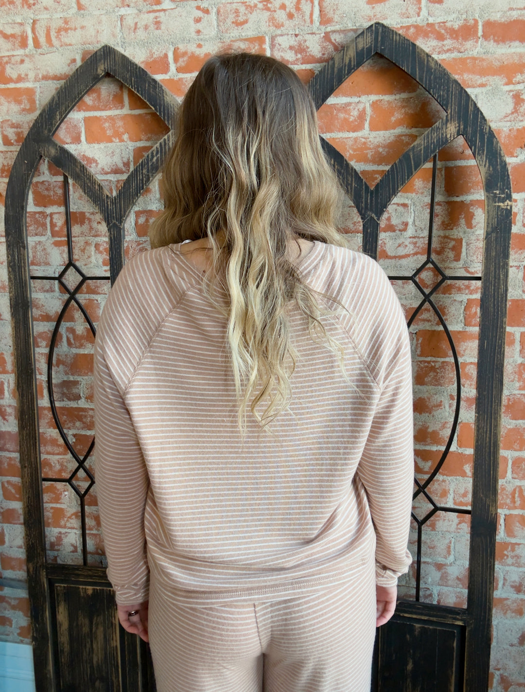 Time Flies Striped Long Sleeve-Taupe