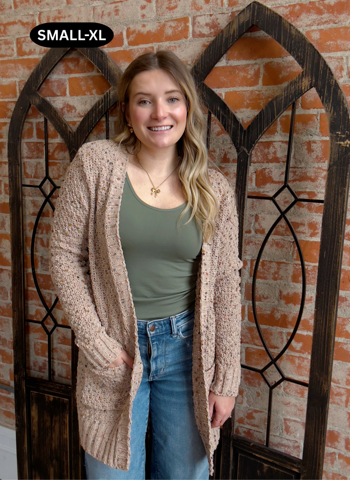 A Sprinkle Of Fun Confetti Cardigan-Taupe