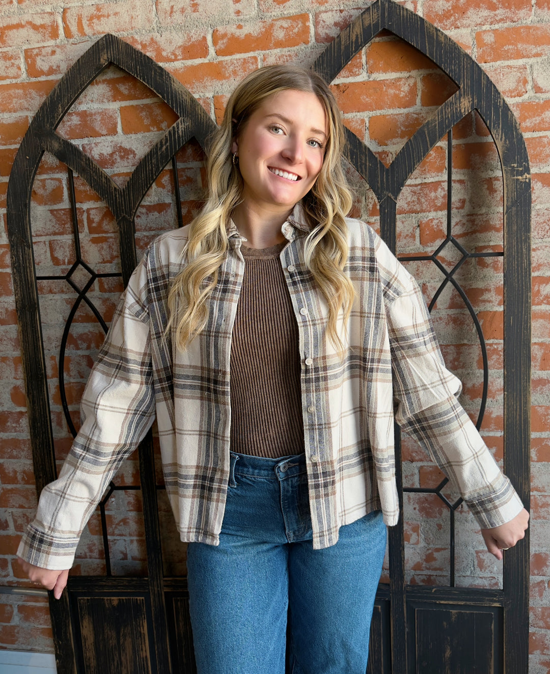 A Little Rumor Cream Plaid Flannel