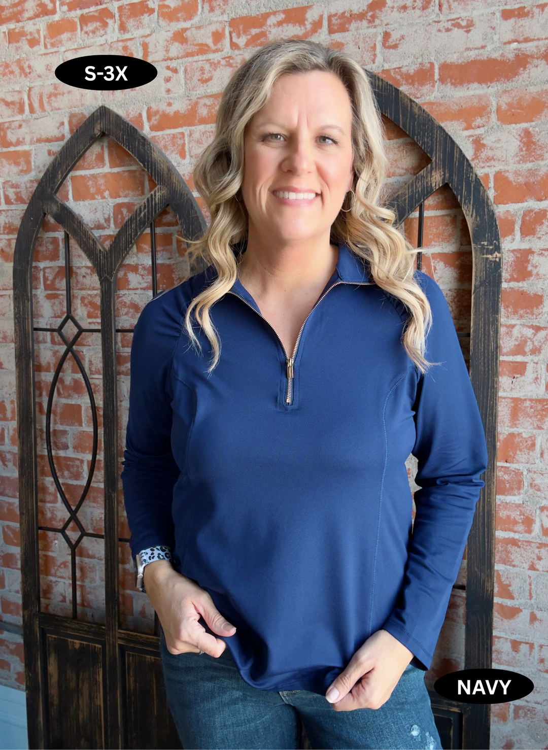 Let's Get Active Basic Half Zip- Black & Navy