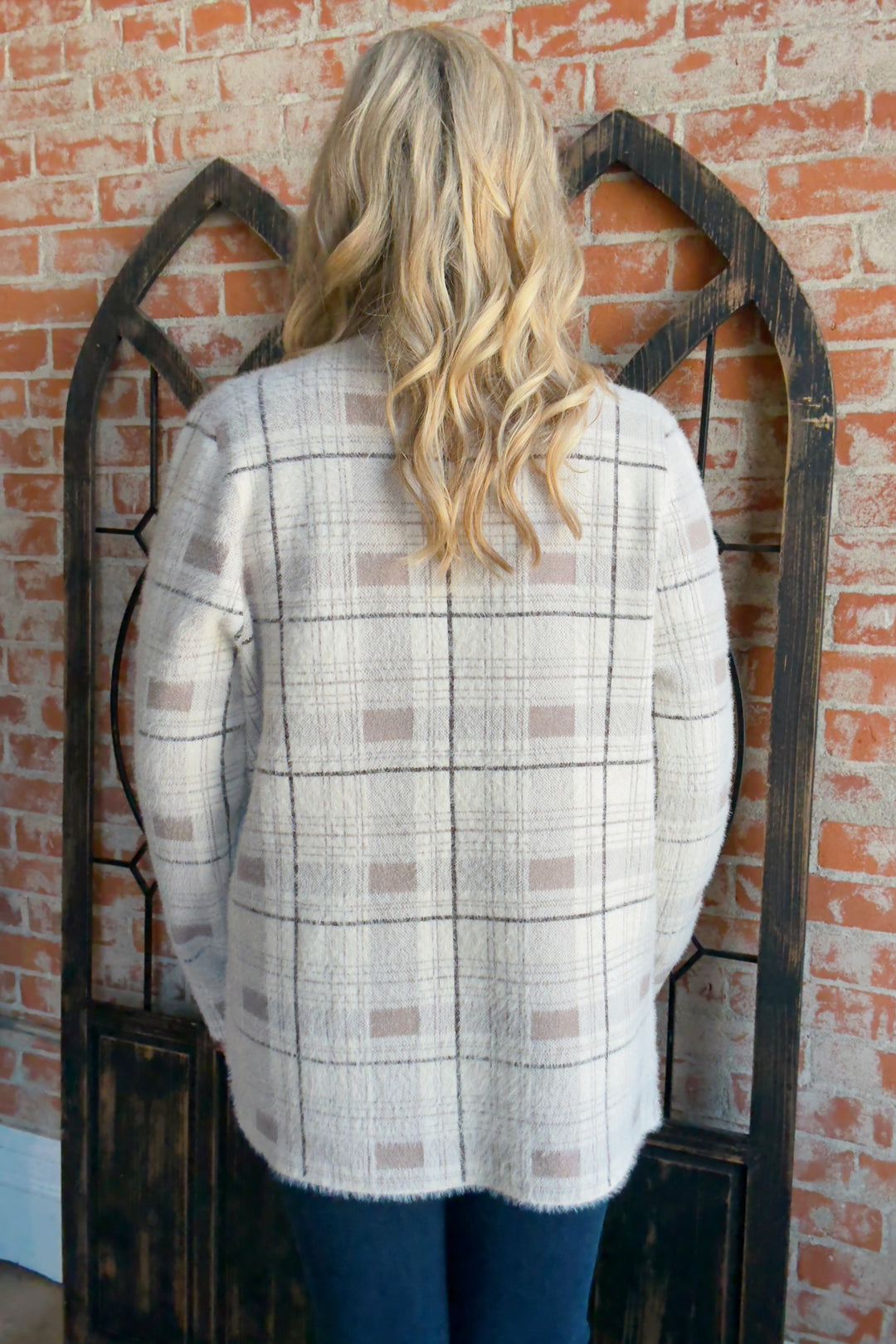 It's A Vibe Plaid Cardigan-Taupe