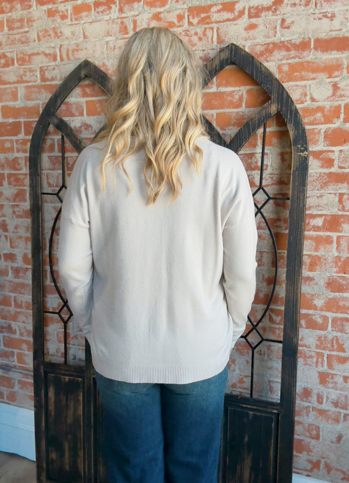 It's A Keeper Center Seam Sweater- Bone