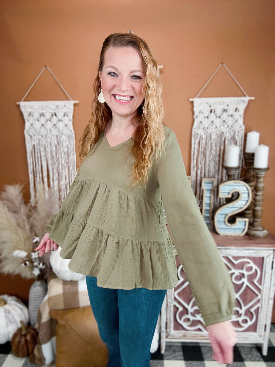 Date Night Olive Tiered Blouse