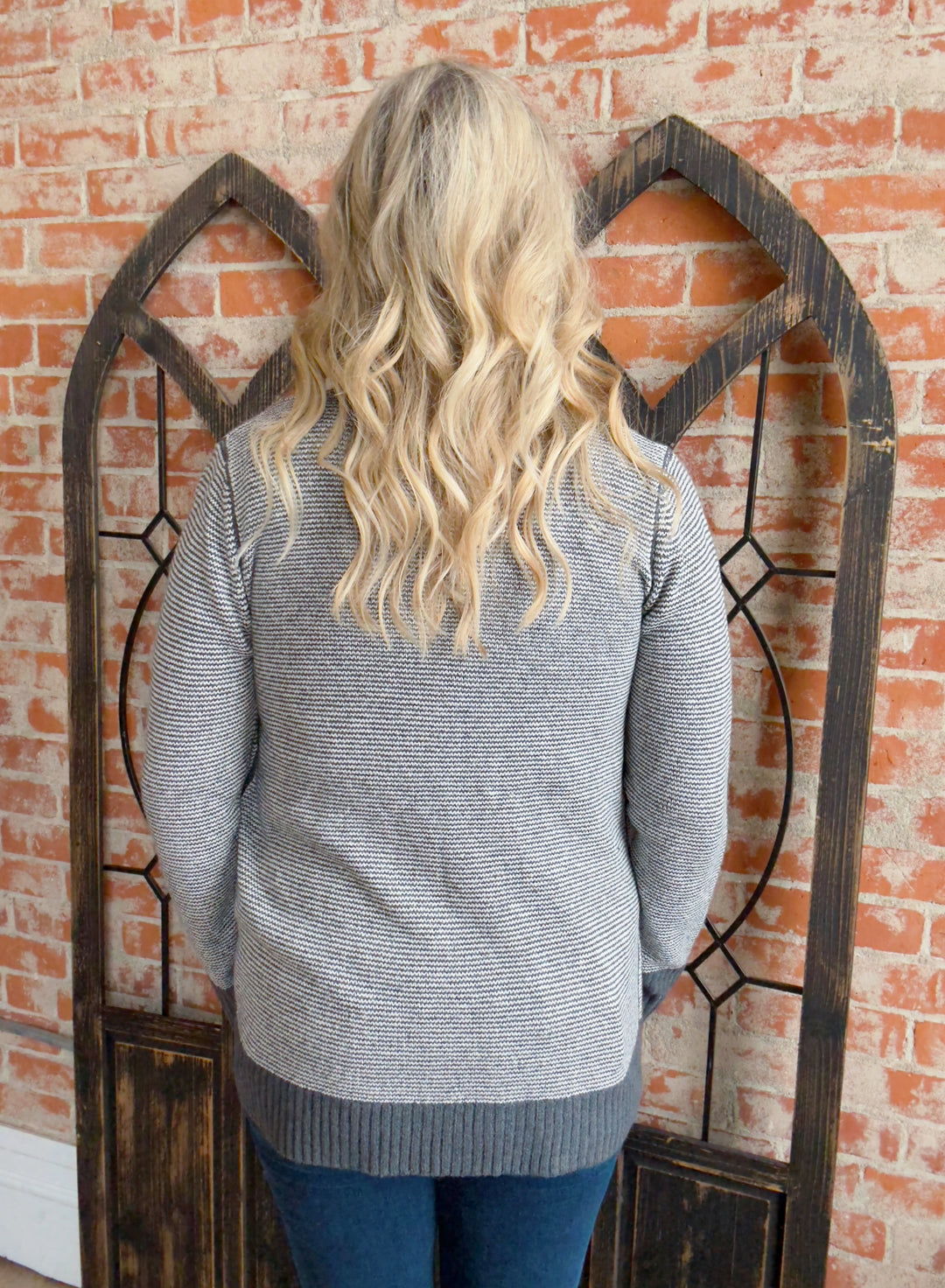 Write The Story Chevron Stripe Cardigan-Charcoal