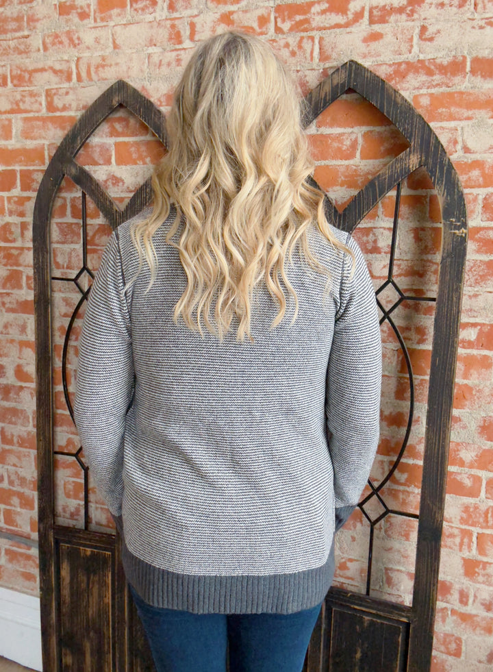 Write The Story Chevron Stripe Cardigan-Charcoal