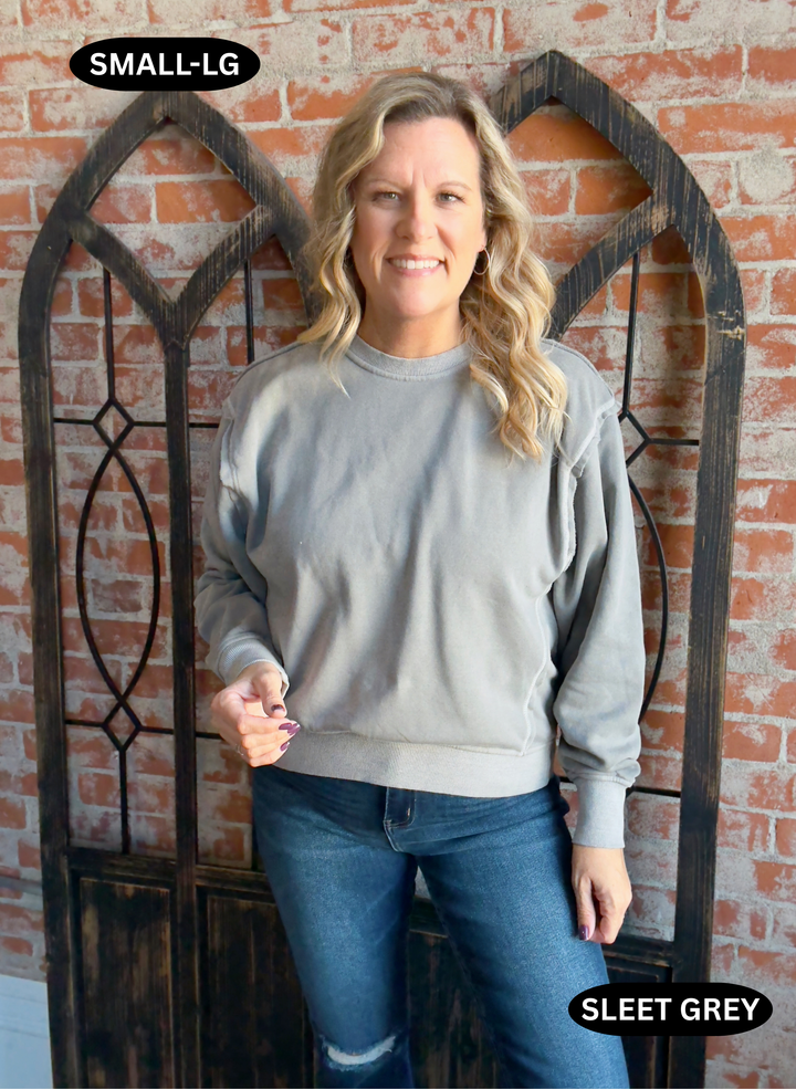 Adore It Exposed Seam Sweatshirt- Neutrals