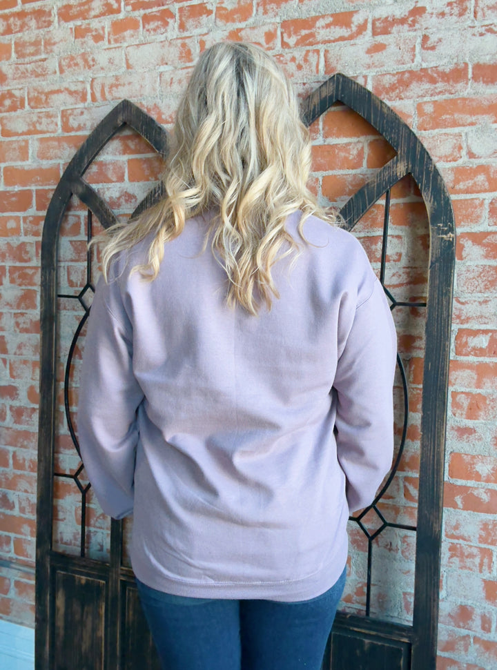 Dusty Lilac Embroidered Broke Is Beautiful Crewneck