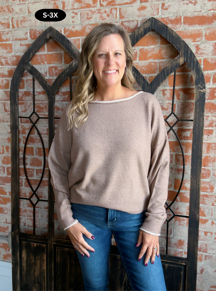 Roll With It Trimmed Sweater- Mocha
