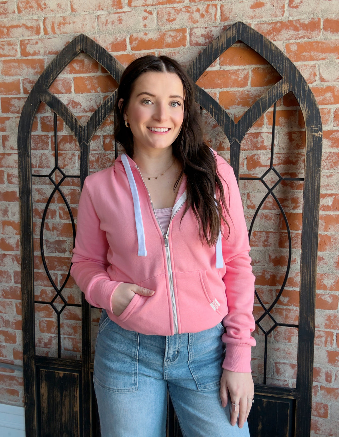 Always A Yes Fleece Zip Up-Flamingo Pink
